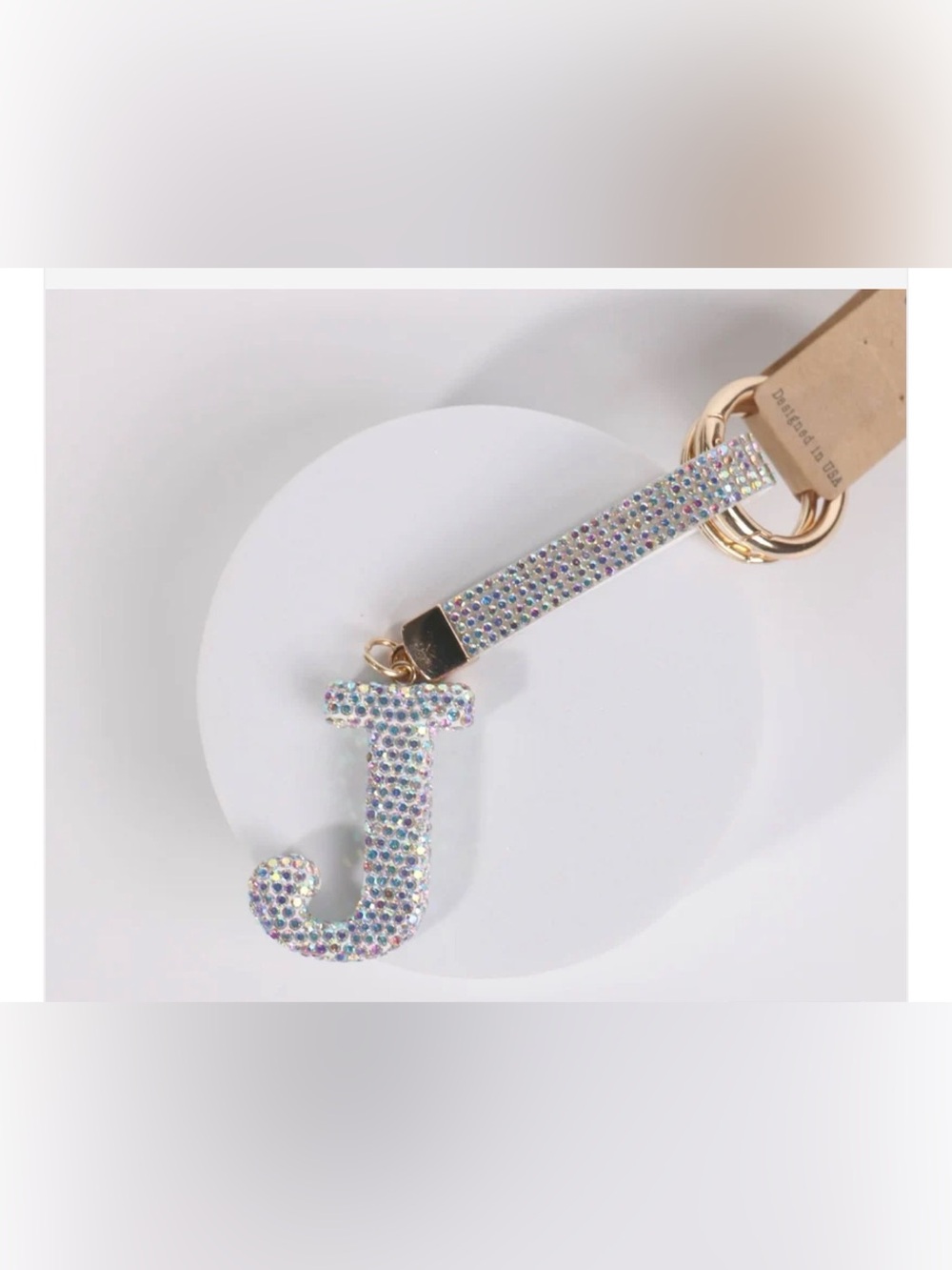 Crystal Initial J Keychain Charm - Sparkling Silver-Tone